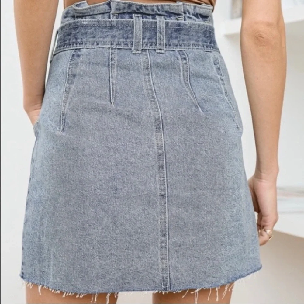 We the Free | NWT East of Eden Denim Mini Skirt Mid Indigo Belted Size 24